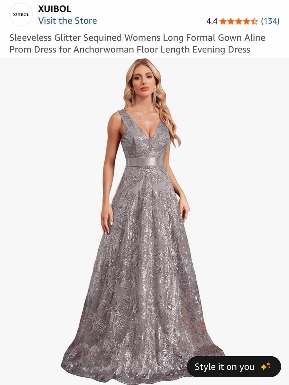Silver Sequined Sleeveless V-Neck A-Line Evening Dress. Size Small New with Tags